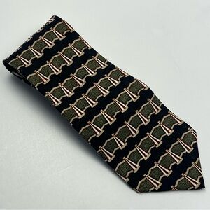 Etienne Aigner Designer‎ VINTAGE Geometric Black Green Mens Neck Tie Silk *FLAW